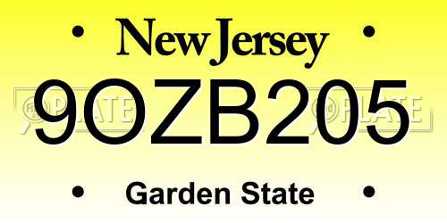 9OZB205 New Jersey License Plate