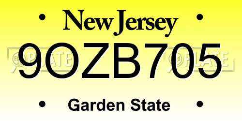 9OZB705 New Jersey License Plate