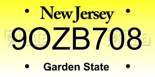 9OZB708 New Jersey License Plate