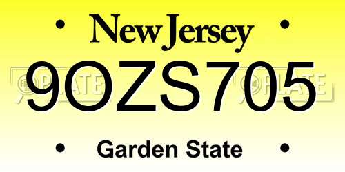 9OZS705 New Jersey License Plate