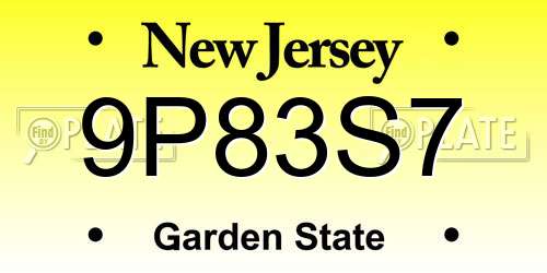 9P83S7 New Jersey License Plate