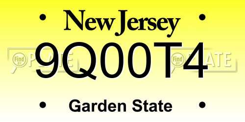 9Q00T4 New Jersey License Plate