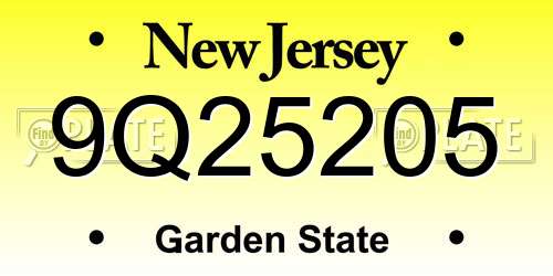 9Q25205 New Jersey License Plate