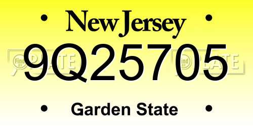 9Q25705 New Jersey License Plate