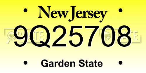 9Q25708 New Jersey License Plate