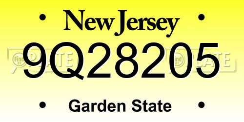 9Q28205 New Jersey License Plate