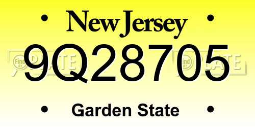 9Q28705 New Jersey License Plate