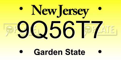 9Q56T7 New Jersey License Plate