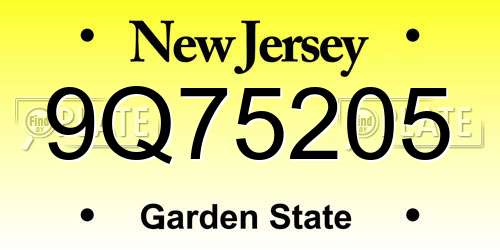 9Q75205 New Jersey License Plate