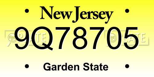 9Q78705 New Jersey License Plate