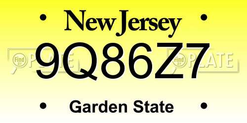 9Q86Z7 New Jersey License Plate