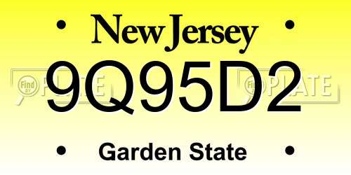 9Q95D2 New Jersey License Plate