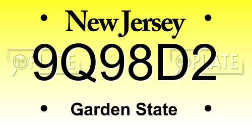 9Q98D2 New Jersey License Plate