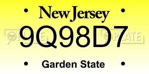 9Q98D7 New Jersey License Plate