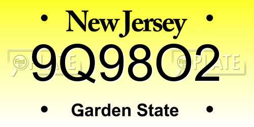 9Q98O2 New Jersey License Plate