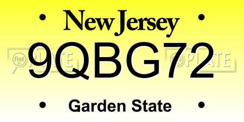 9QBG72 New Jersey License Plate