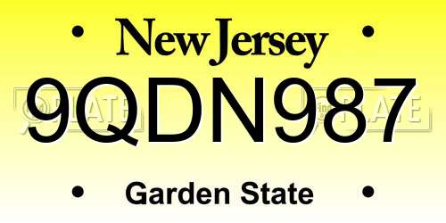9QDN987 New Jersey License Plate