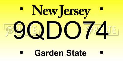 9QDO74 New Jersey License Plate