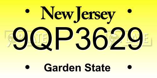 9QP3629 New Jersey License Plate