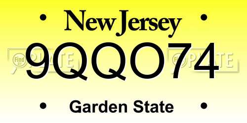 9QQO74 New Jersey License Plate