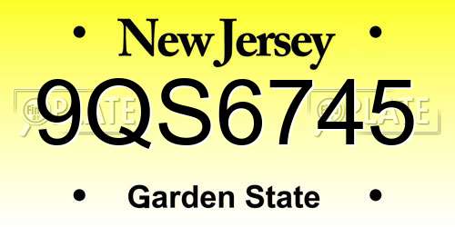 9QS6745 New Jersey License Plate