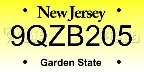 9QZB205 New Jersey License Plate