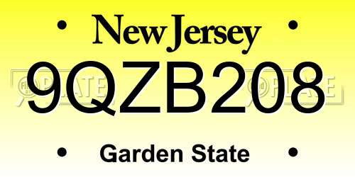 9QZB208 New Jersey License Plate