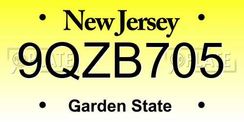 9QZB705 New Jersey License Plate