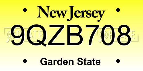 9QZB708 New Jersey License Plate