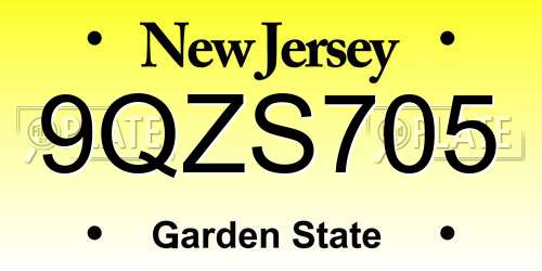 9QZS705 New Jersey License Plate