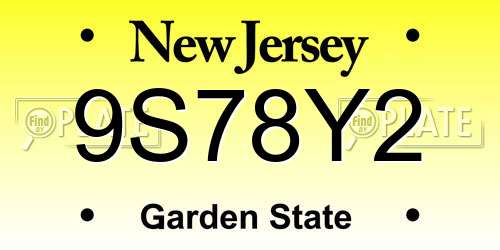 9S78Y2 New Jersey License Plate