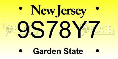 9S78Y7 New Jersey License Plate