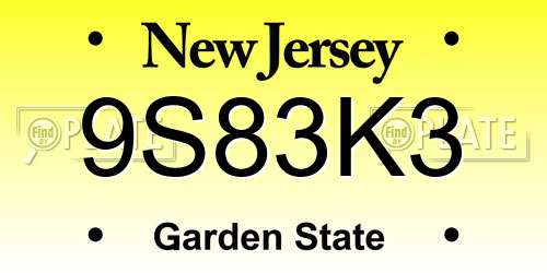 9S83K3 New Jersey License Plate