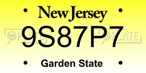 9S87P7 New Jersey License Plate