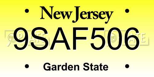9SAF506 New Jersey License Plate