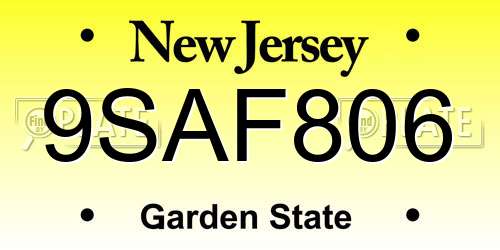 9SAF806 New Jersey License Plate