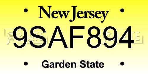 9SAF894 New Jersey License Plate