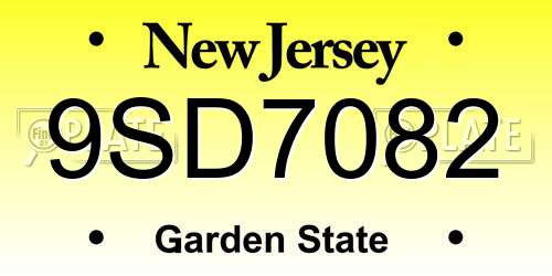 9SD7082 New Jersey License Plate