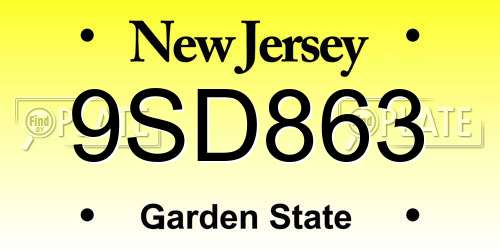 9SD863 New Jersey License Plate