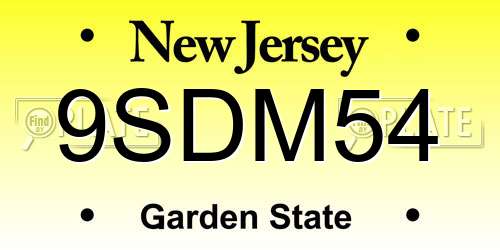 9SDM54 New Jersey License Plate