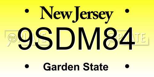 9SDM84 New Jersey License Plate