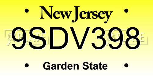 9SDV398 New Jersey License Plate