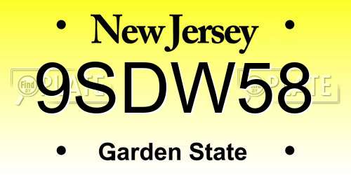 9SDW58 New Jersey License Plate