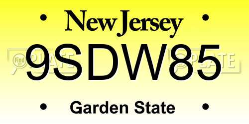 9SDW85 New Jersey License Plate