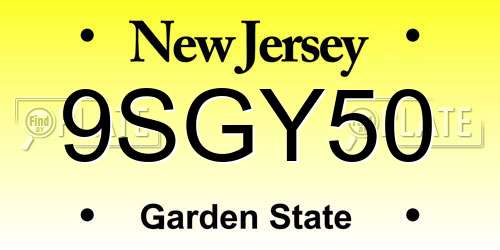 9SGY50 New Jersey License Plate