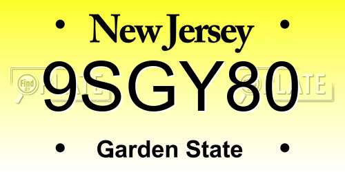 9SGY80 New Jersey License Plate