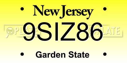 9SIZ86 New Jersey License Plate