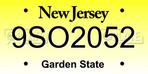 9SO2052 New Jersey License Plate