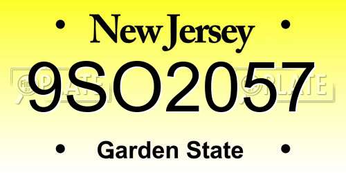 9SO2057 New Jersey License Plate