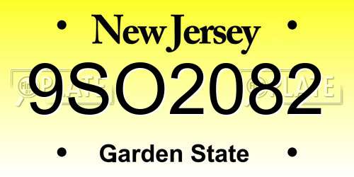 9SO2082 New Jersey License Plate